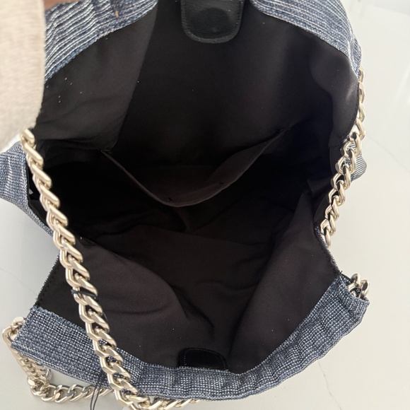 L'AURA Denim Striped Sparkle Miami Shoulder Bag Chain Strap NWT Large Bag - Picture 6 of 8